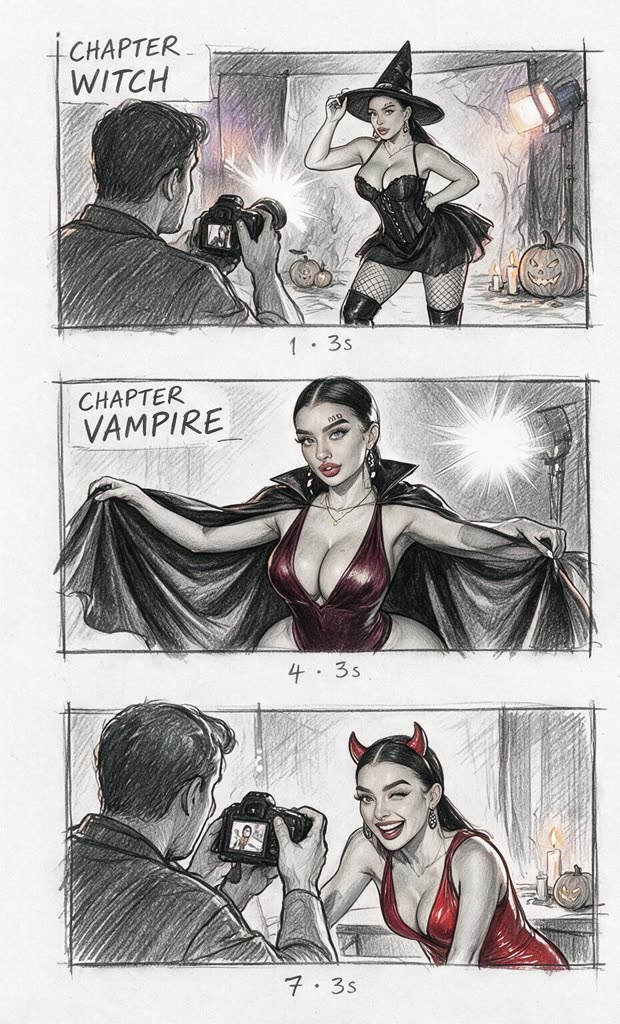 A pencil storyboard the Director drew for a Halloween video